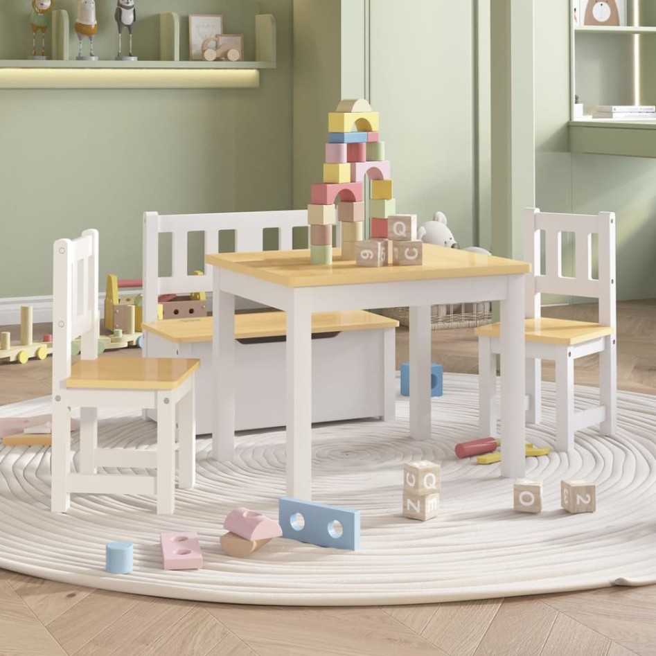 Mesa y sillas infantiles 4 piezas MDF blanco y