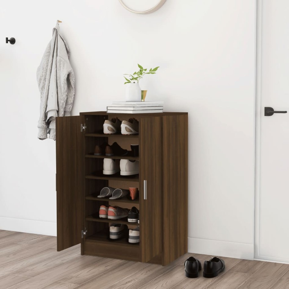 Mueble zapatero madera contrachapada roble marrón 60x35x92