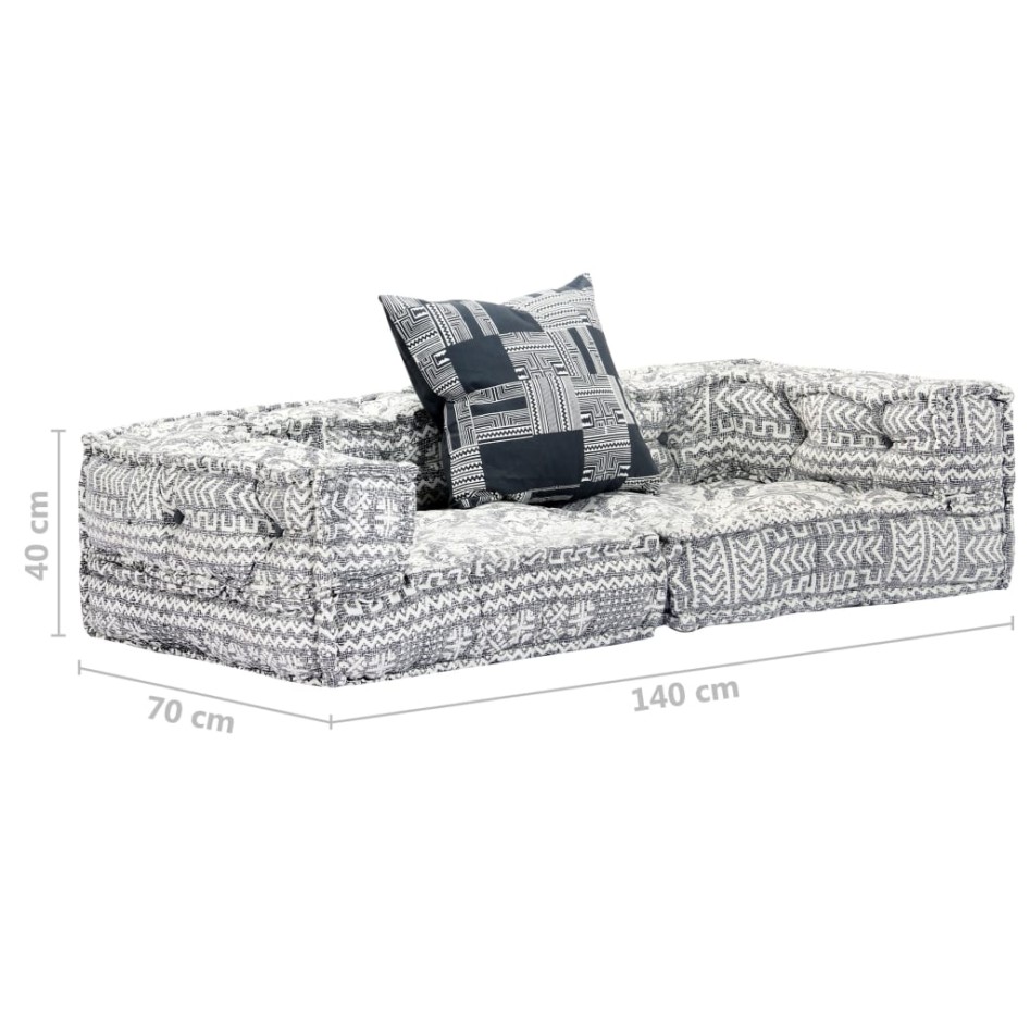 Puf modular de 2 plazas tela gris