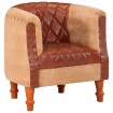 Sillón de cuero auténtico y madera maciza de mango marrón