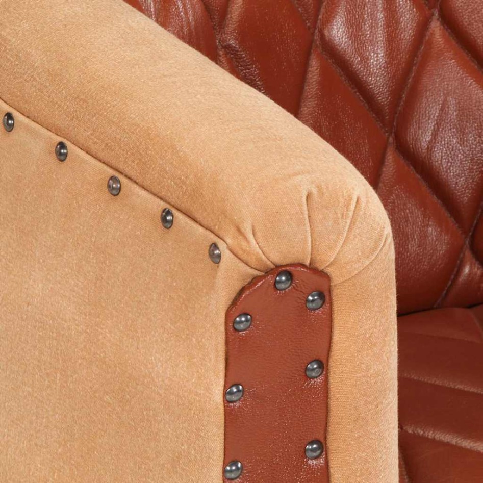 Sillón de cuero auténtico y madera maciza de mango