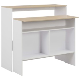 Mesa alta de bar con 2 tableros blanco y roble 130x40x120