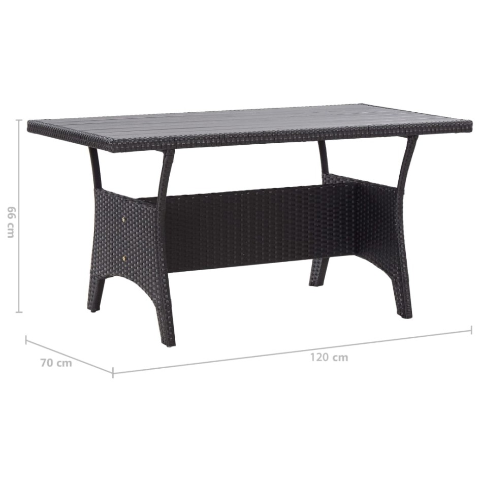 Mesa de jardín ratán sintético negro 120x70x66