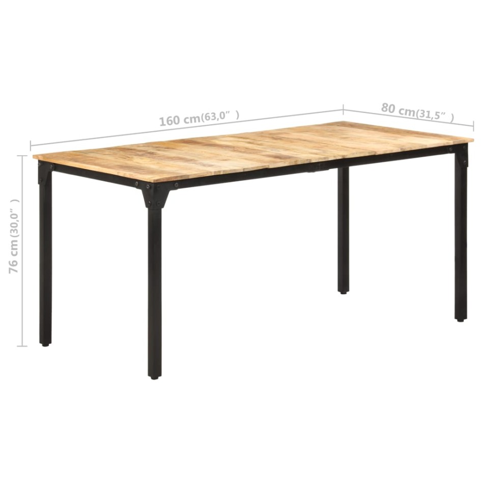 Mesa de comedor de madera de mango rugosa 160x80x76
