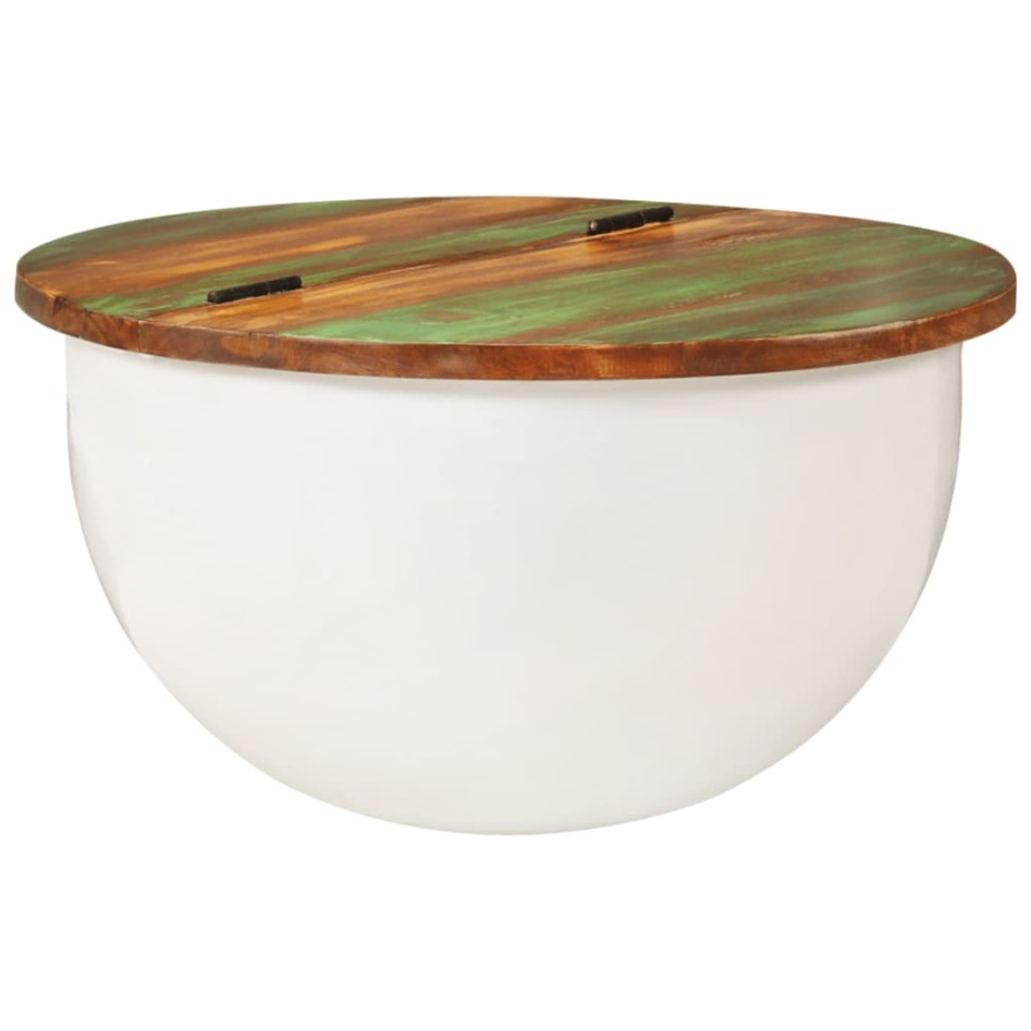 Mesa de centro de madera maciza reciclada blanca 50x27