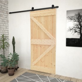 Puerta corredera con herrajes madera maciza de pino 100x210