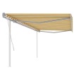 Toldo manual retráctil con postes amarillo y blanco 5x3 m