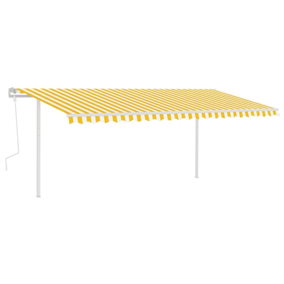 Toldo manual retráctil con postes amarillo y blanco 5x3
