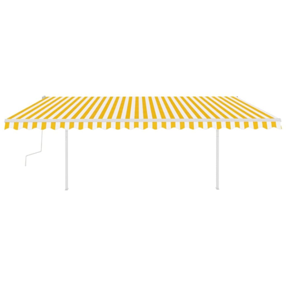 Toldo manual retráctil con postes amarillo y blanco 5x3