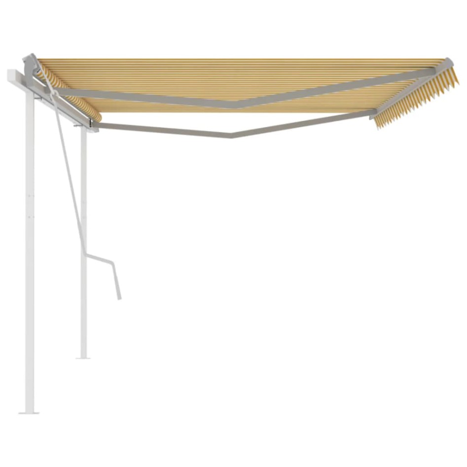 Toldo manual retráctil con postes amarillo y blanco 5x3