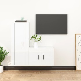 Set de muebles de TV 2 pzas madera contrachapada blanco