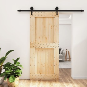 Puerta corredera con herrajes madera maciza de pino 90x210