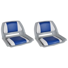 2x Asiento barco respaldo plegable cojín azul blanco