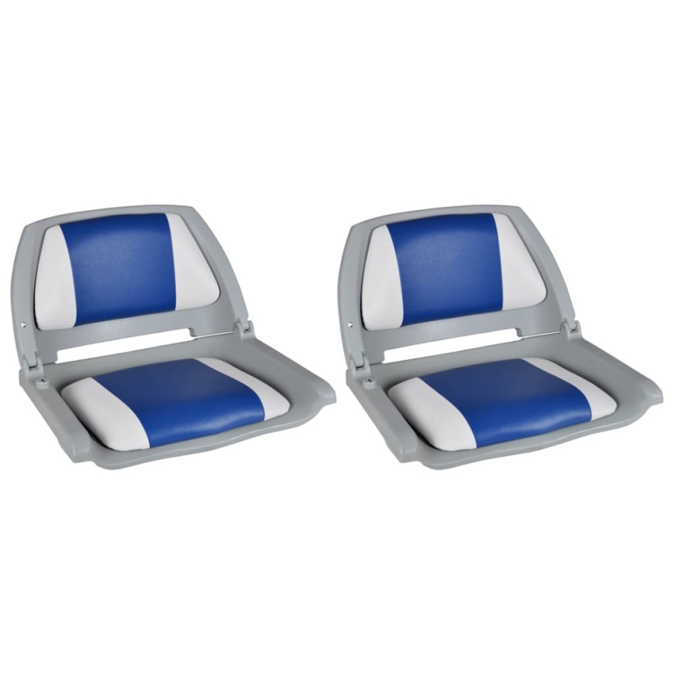 2x Asiento barco respaldo plegable cojín azul blanco