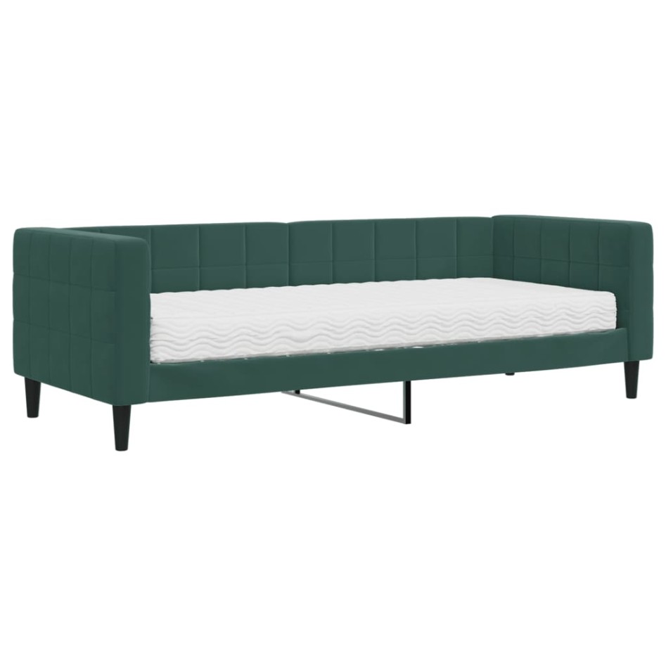 Sofá cama con colchón terciopelo verde oscuro 80x200