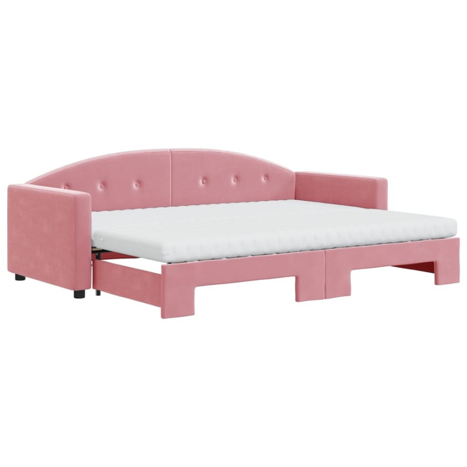 Sofá cama nido con colchón terciopelo rosa 80x200