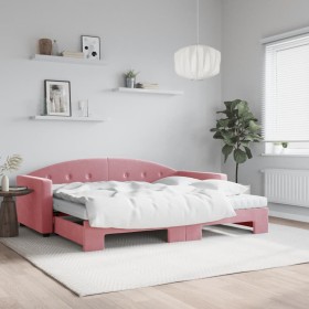 Sofá cama nido con colchón terciopelo rosa 90x200