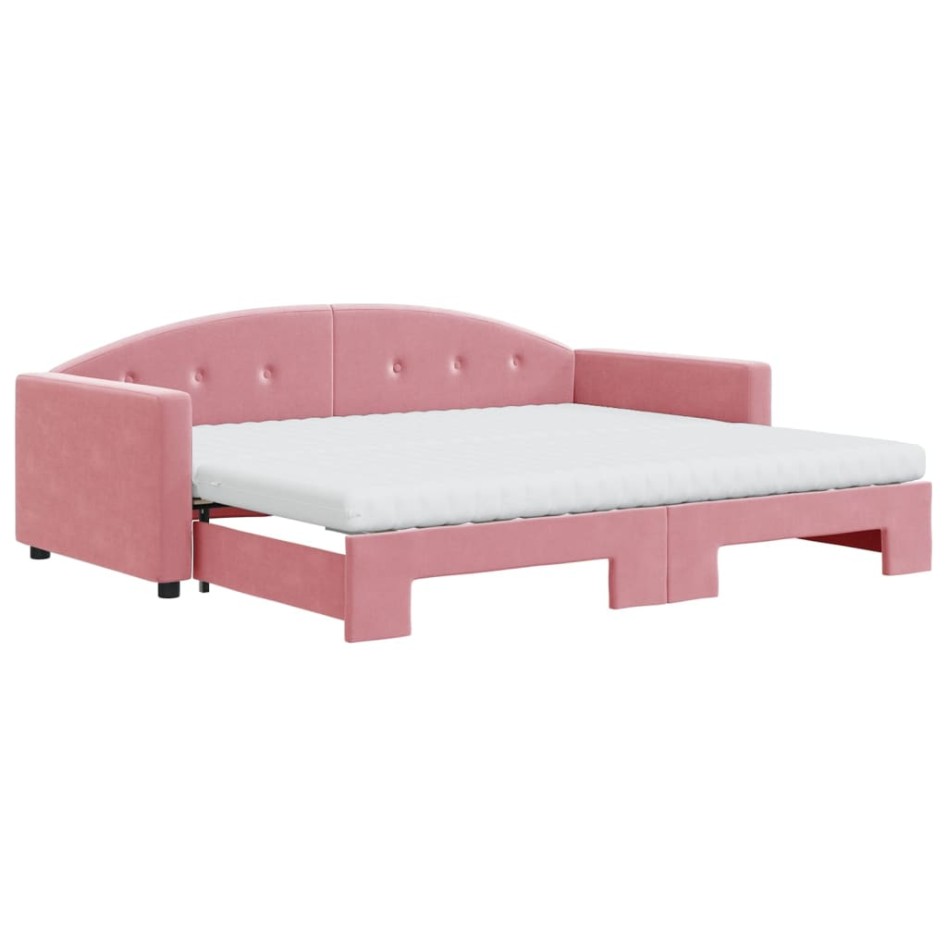Sofá cama nido con colchón terciopelo rosa 90x200