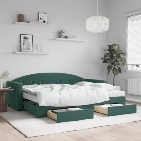 Sofá cama nido con cajones terciopelo verde oscuro 80x200