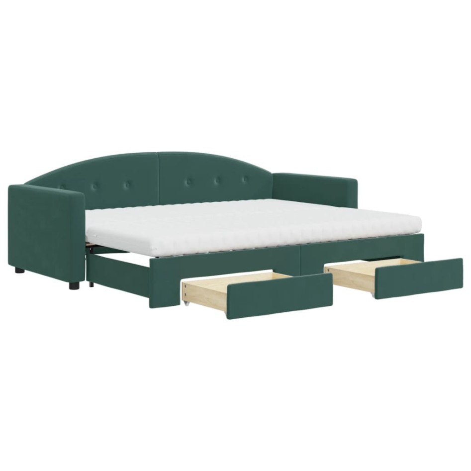 Sofá cama nido con cajones terciopelo verde oscuro 80x200