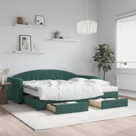 Sofá cama nido con cajones terciopelo verde oscuro 90x200