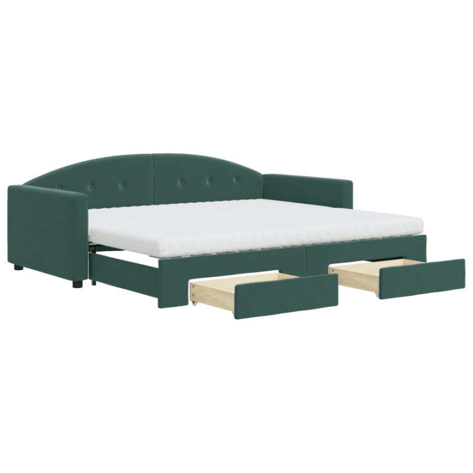 Sofá cama nido con cajones terciopelo verde oscuro 90x200