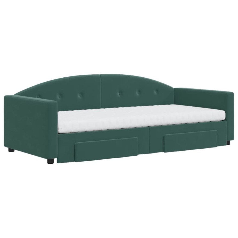 Sofá cama nido con cajones terciopelo verde oscuro 90x200