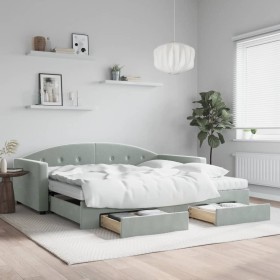 Sofá cama nido con cajones terciopelo gris claro 100x200