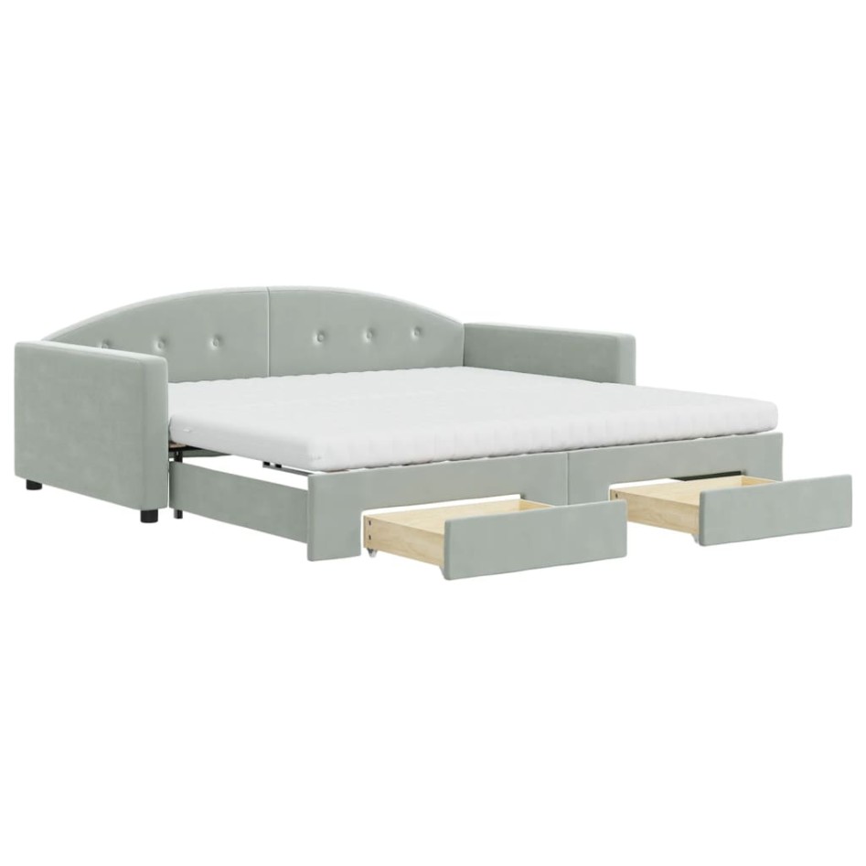 Sofá cama nido con cajones terciopelo gris claro 100x200