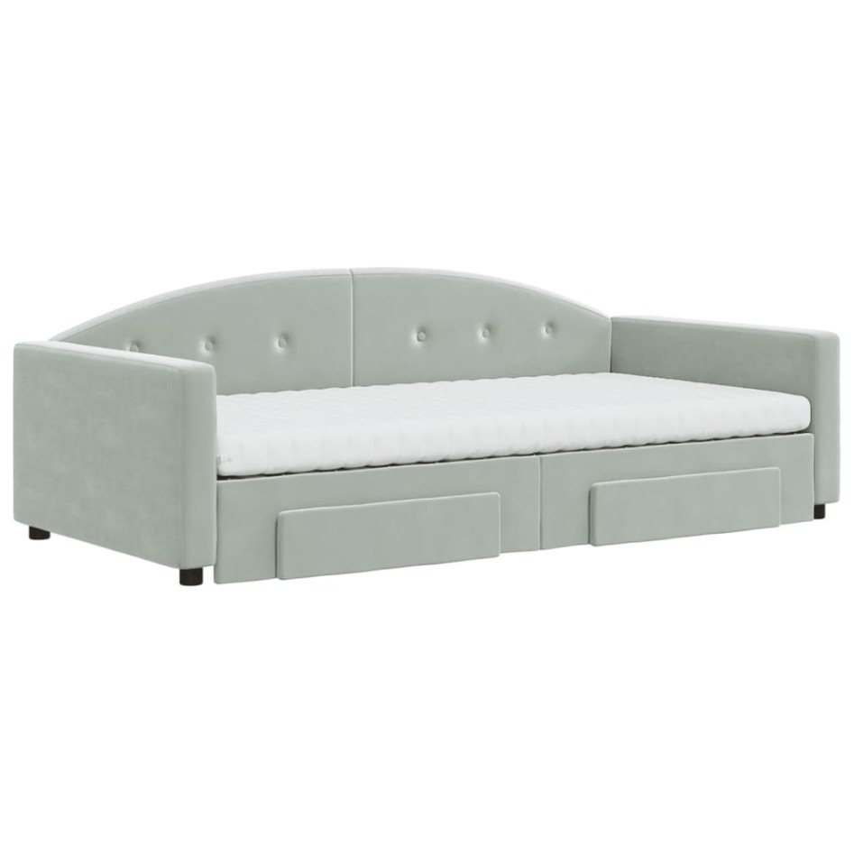 Sofá cama nido con cajones terciopelo gris claro 100x200