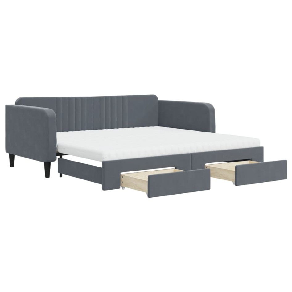 Sofá cama nido con cajones terciopelo gris oscuro 100x200