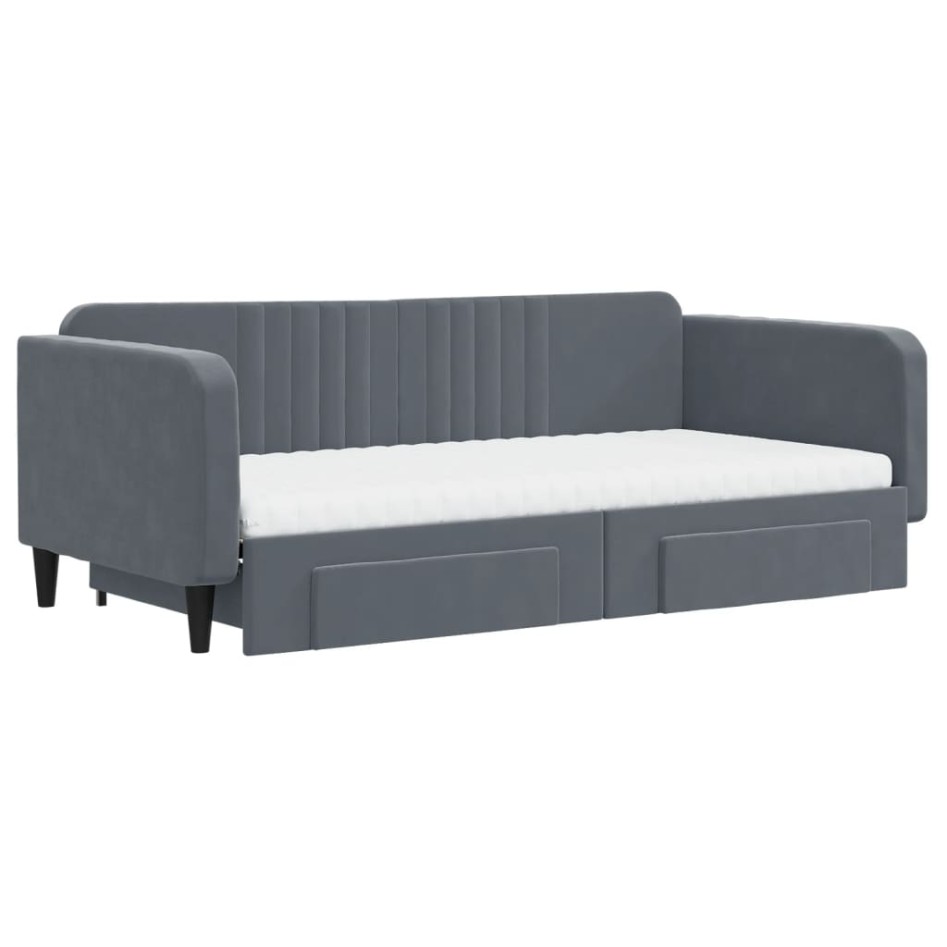 Sofá cama nido con cajones terciopelo gris oscuro 100x200