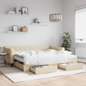 Sofá cama nido con cajones tela color crema 90x200