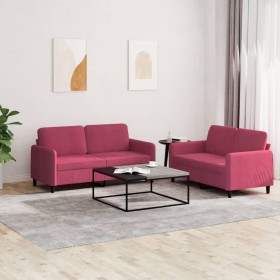 Juego de sofás 2 piezas terciopelo rojo