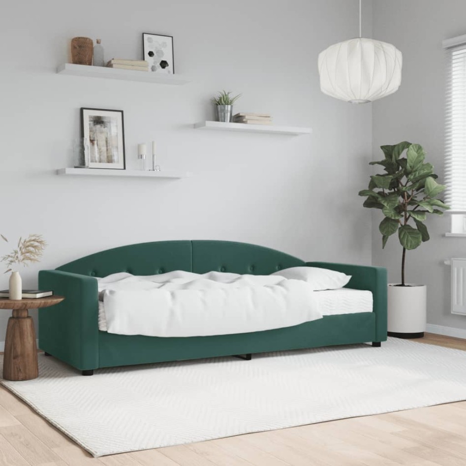Sofá cama con colchón terciopelo verde oscuro 80x200