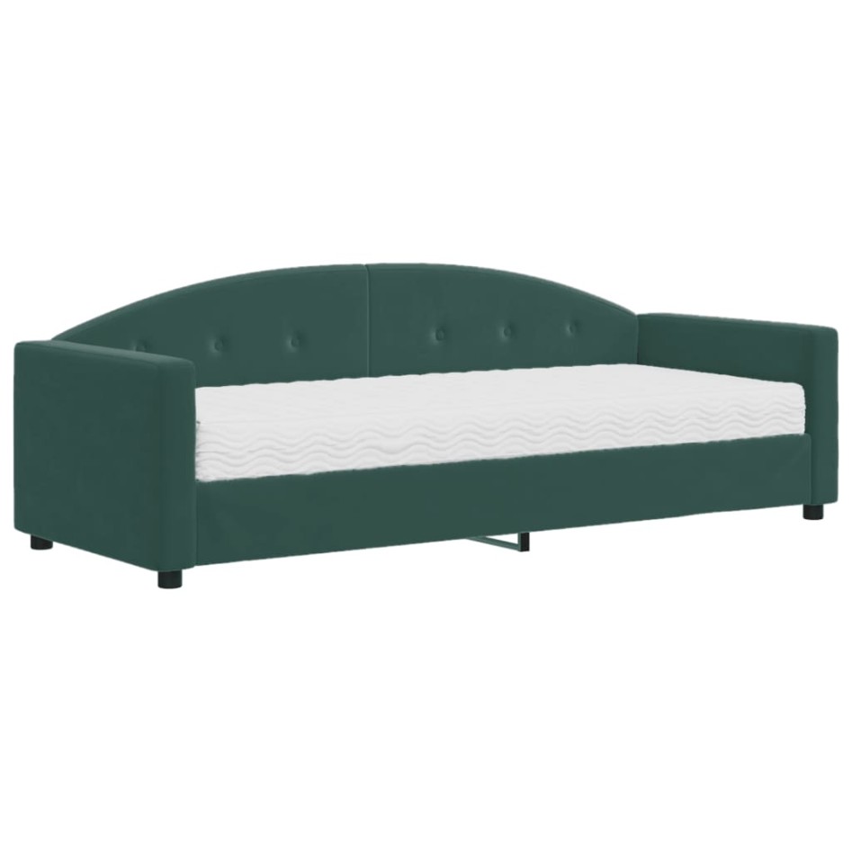 Sofá cama con colchón terciopelo verde oscuro 80x200