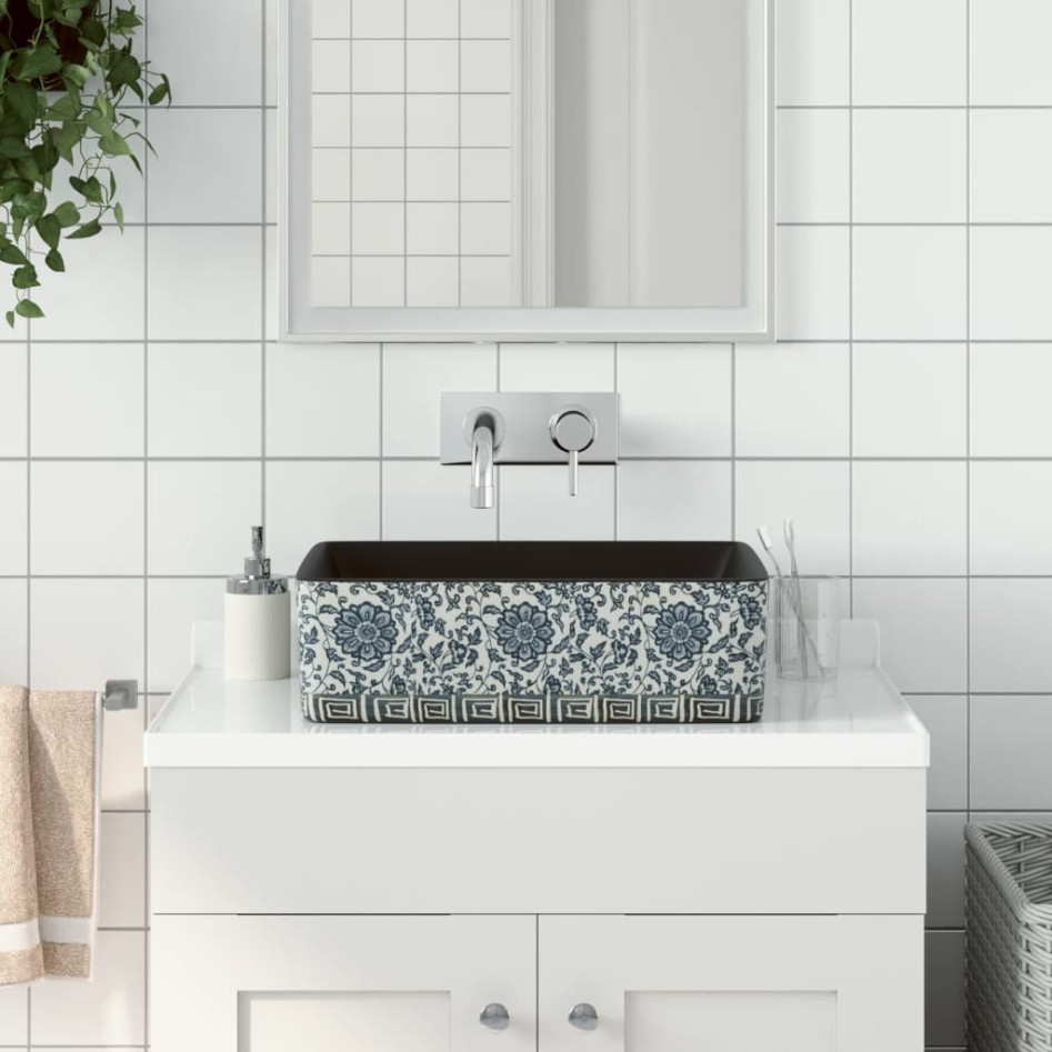 Lavabo de encimera rectangular cerámica negro azul