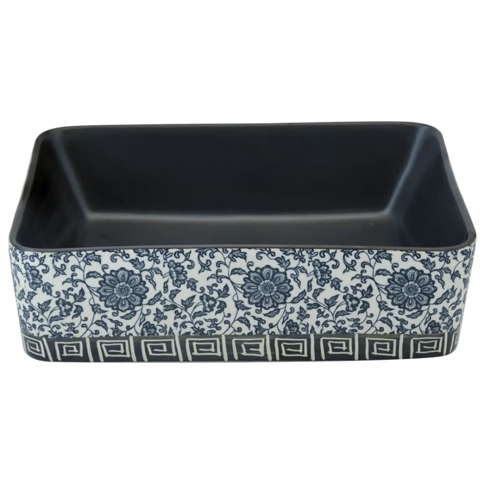 Lavabo de encimera rectangular cerámica negro azul