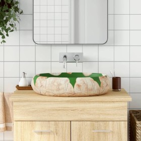 Lavabo sobre encimera ovalado cerámica verde marrón 59x40x15