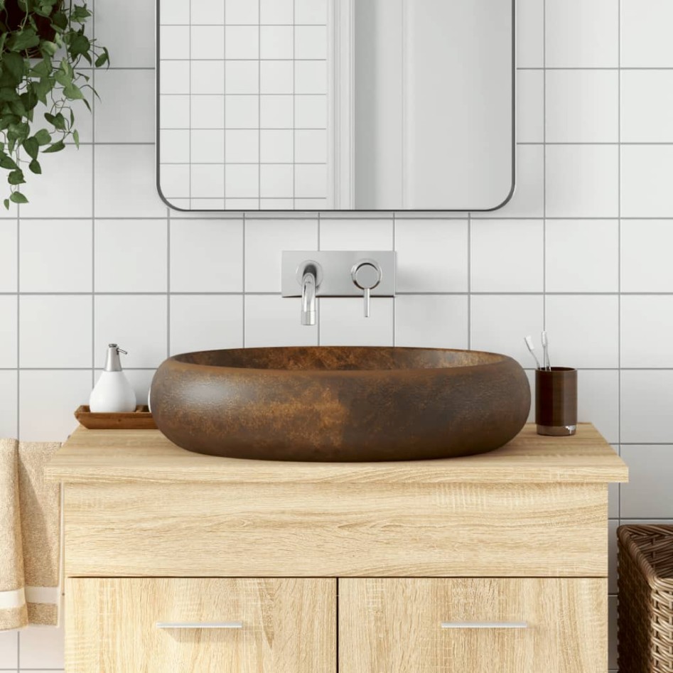 Lavabo sobre encimera ovalado cerámica marrón 59x40x15