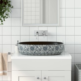 Lavabo sobre encimera ovalado cerámica negro y azul 59x40x14