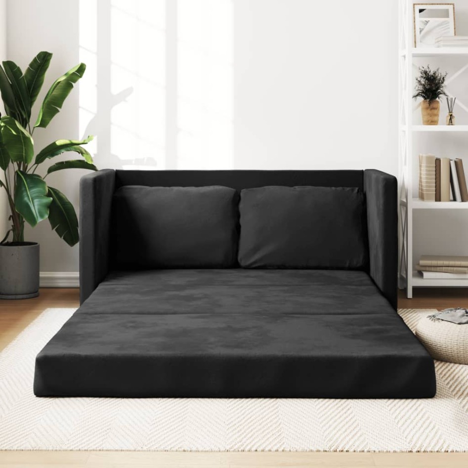 Sofá cama de suelo 2 en 1 terciopelo negro 122x204x55