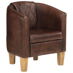 Sillón con diseño de cubo cuero auténtico marrón