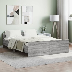 Estructura de cama con cabecero piecero gris Sonoma 135x190