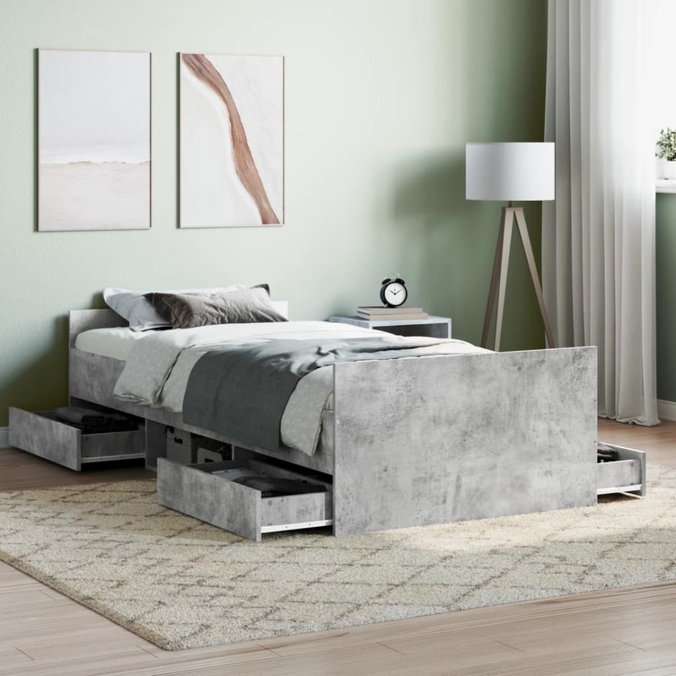 Estructura de cama con cabecero piecero gris hormigón