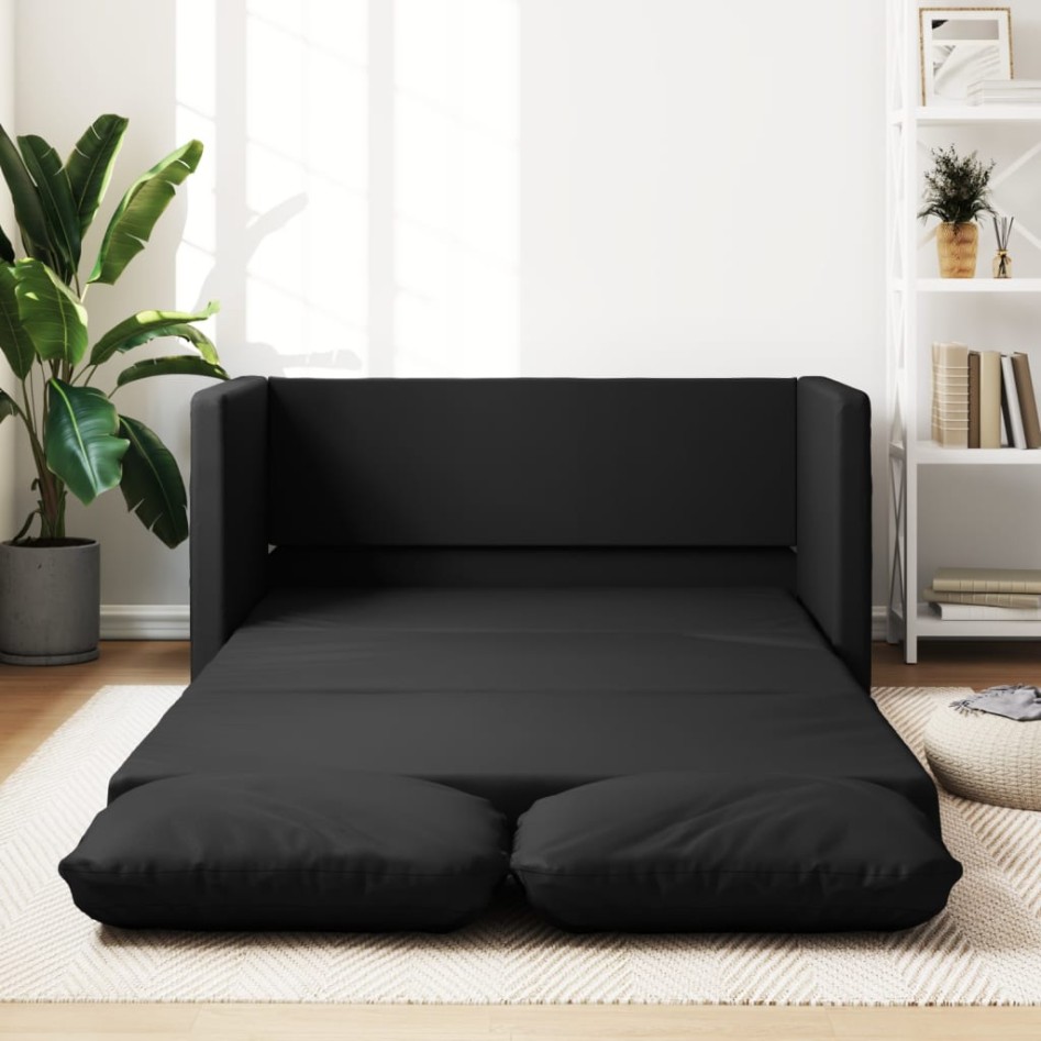 Sofá cama de suelo 2 en 1 cuero sintético negro 112x174x55