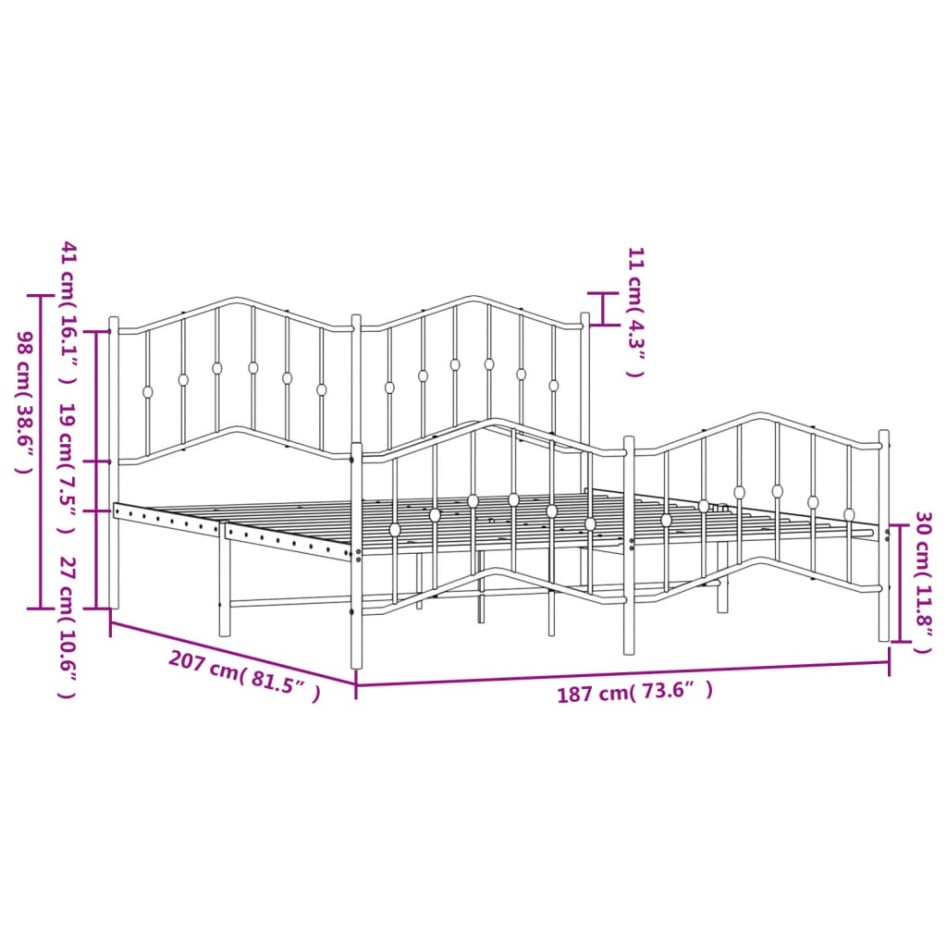 Estructura cama sin colchón con estribo metal blanco 180x200