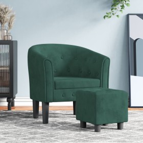 Sillón con taburete terciopelo verde