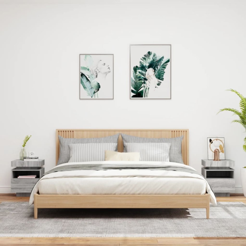 Mesitas de noche con luces LED 2 uds gris Sonoma 40x39x48,5