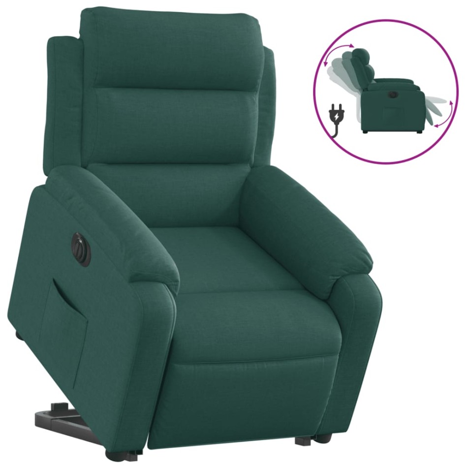 Sillón eléctrico reclinable elevable de tela verde